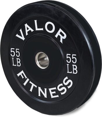 Valor Fitness BP Rubber Olympic Bumper Weight Plates for Barbells, Ideal for Cross Training, Strength and Conditioning, and Weight Lifting Workouts - Multiple Plate Weights Options Available