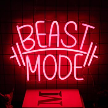 Beast Mode Neon Signs for Wall Decor Red Letter LED Neon Light Gym Neon Sign Barbell LED Neon Lights Signs Dumbbell Neon Wall Sign for Bedroom Gym Sports Room Fitness Club Decor