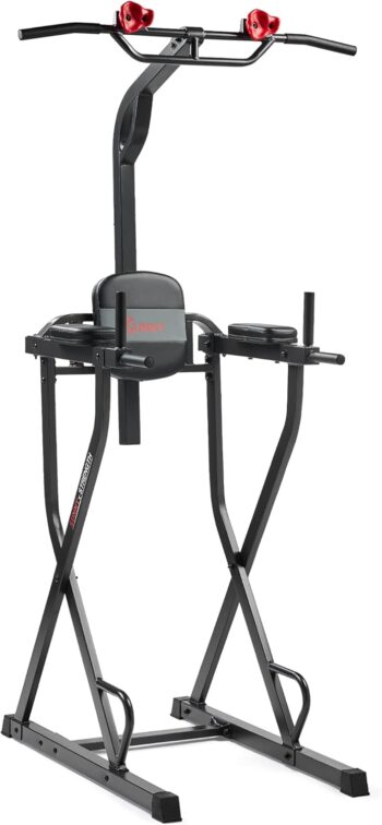 Sunny Health & Fitness Power Tower – Multi-Functional Fitness Equipment for Strength Training, Home Gym, Full Body Workouts with Captain’s Chair, Dip Station, Pull-Up Bar, Push-Up & Core Trainer