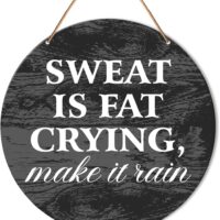 Muktoujaumai Funny Gym Signs Wall Decor, Home Gym Inspirational Wall Decor Gym Hanging Signs Rustic Decorations for Office, Fitness, Workout Room, Sweat Is Fat Crying