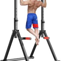 DOBESTS Foldable Power Tower Dip Station Pull Up Bar Station Adjustable Multifunction Fitness Pull Up Tower Station Workout Training Equipment for Home Outdoor, Triangular Structure,Support 440lbs