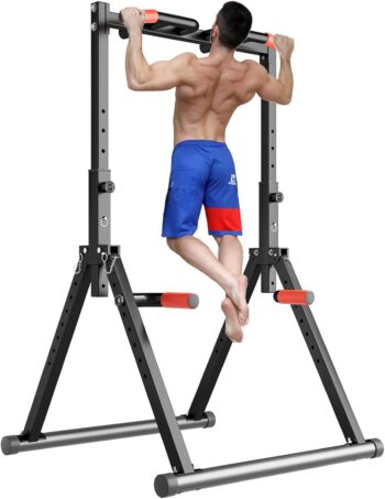 DOBESTS Foldable Power Tower Dip Station Pull Up Bar Station Adjustable Multifunction Fitness Pull Up Tower Station Workout Training Equipment for Home Outdoor, Triangular Structure,Support 440lbs